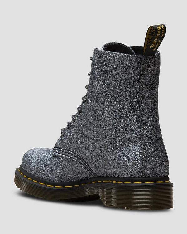 Dr Martens Dámské Kotníkové Boty 1460 Pascal Fine Glitter Stříbrné, CZ-458736